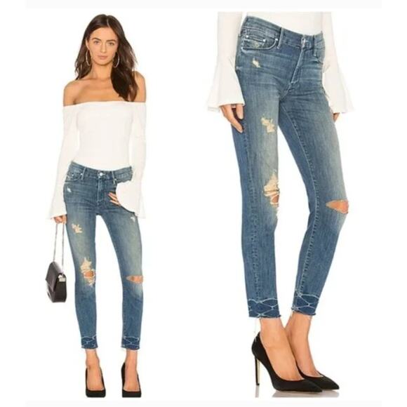 MOTHER Denim - MOTHER The Looker Ankle Fray Jeans Size 28 Distressed Denim Naughty Intentions